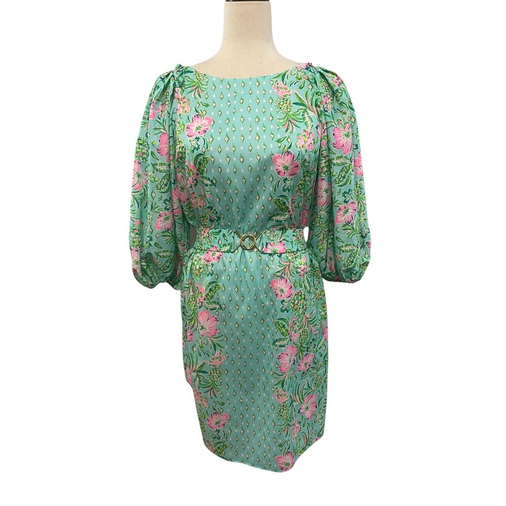 Lilly Pulitzer Women's Barbara Dress Oh Diamond Girl Print Small Surf Blue